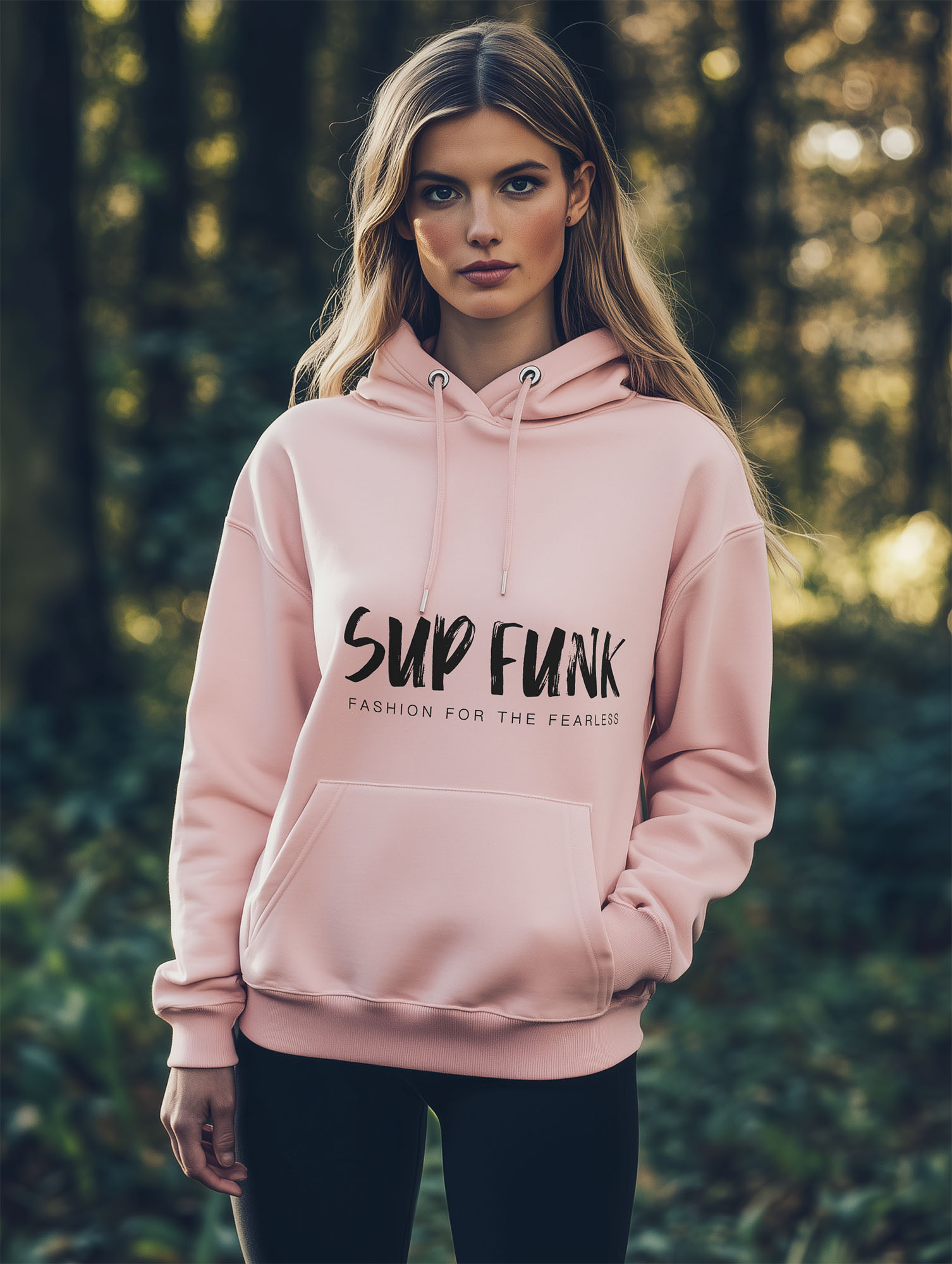 SUP Funk Black Front Logo Cotton Pink Hoodie