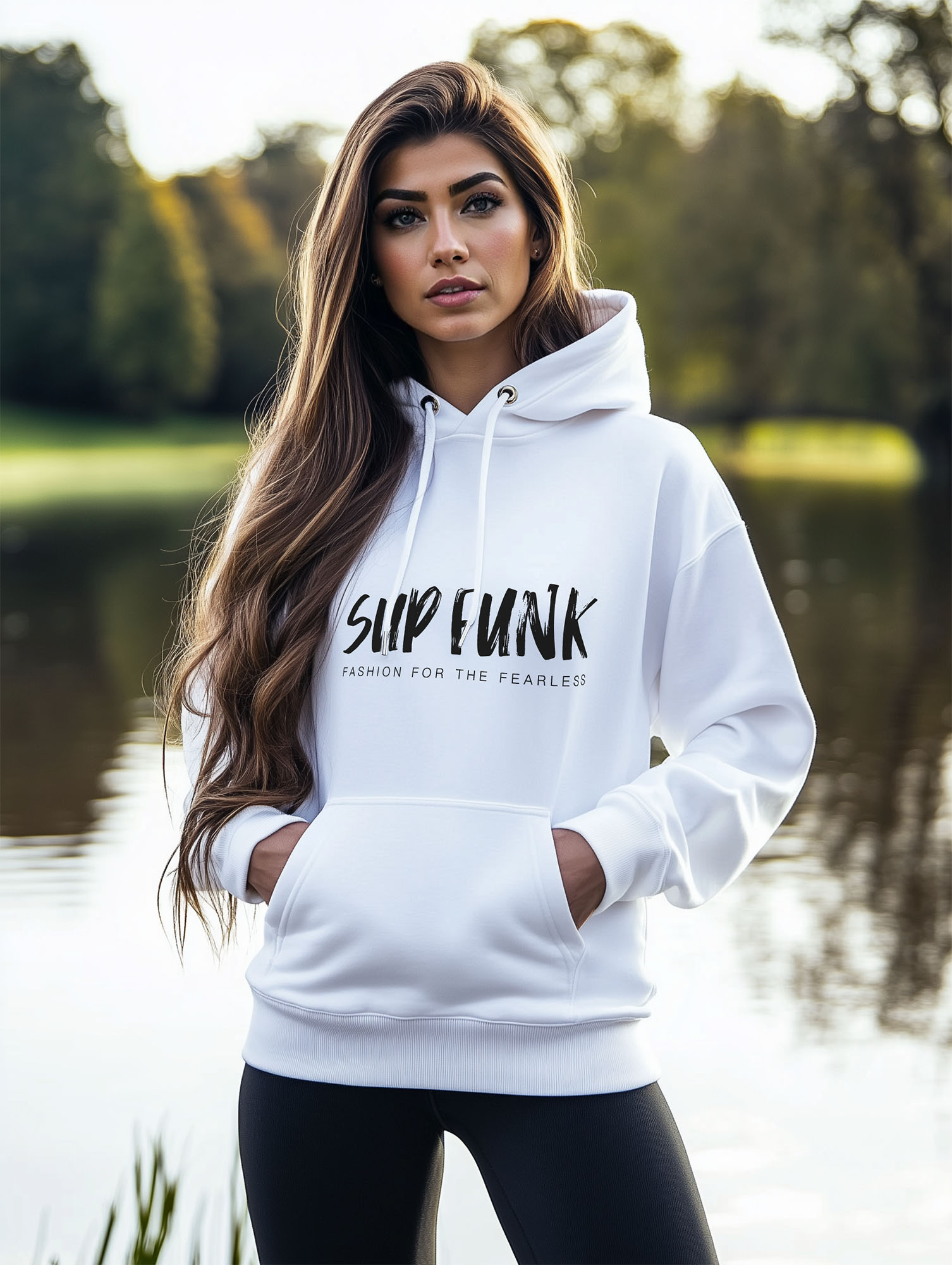 SUP Funk Black Front Logo White Hoodie