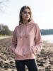 Front view of Women's Cotton Pink regular fit Hoodie made from 85% Organic Cotton 15% Recycled polyester with Vibrant Orange SUP Funk logo on the front left chest.