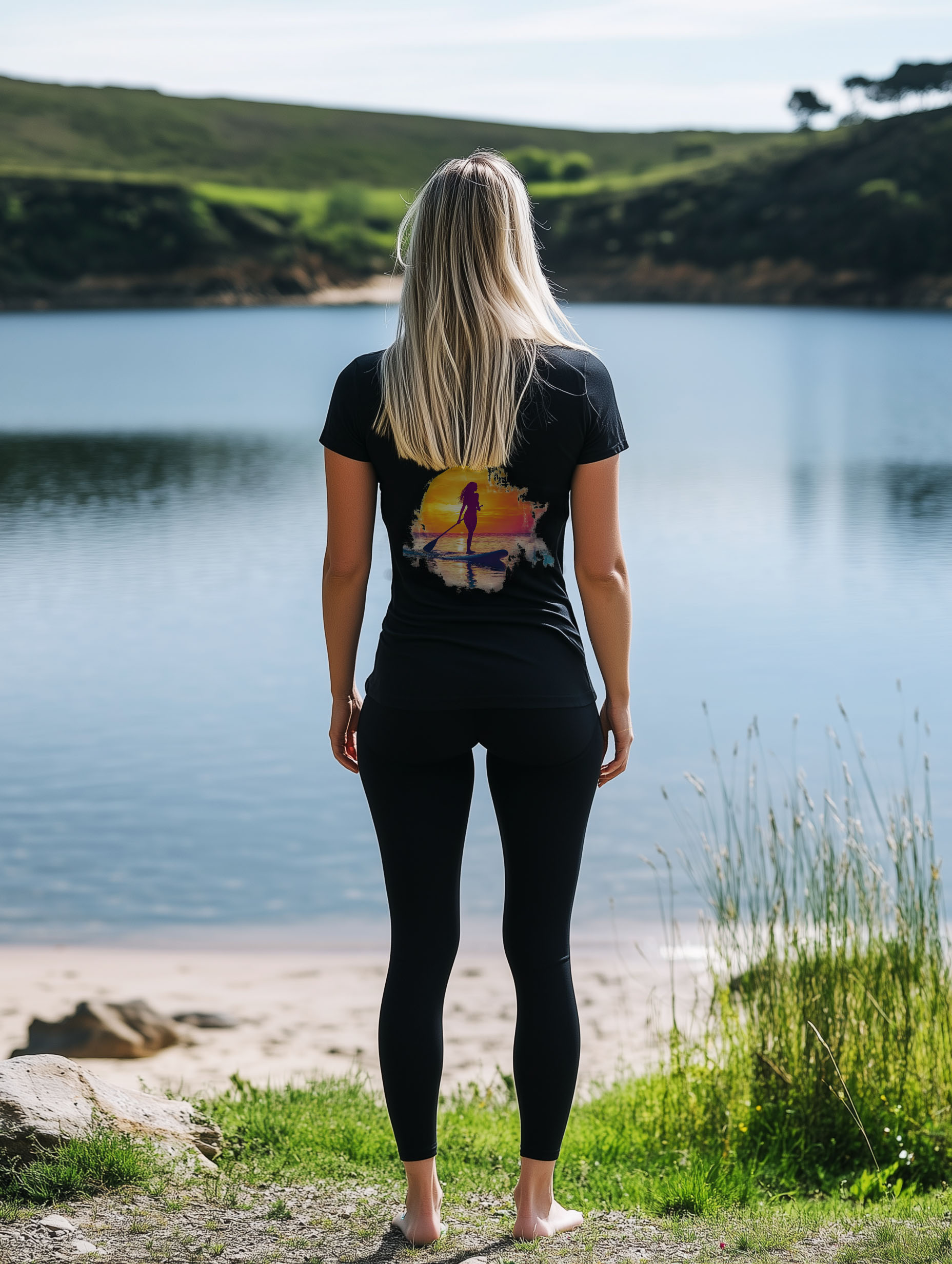 Sunset Paddleboard Black T-Shirt