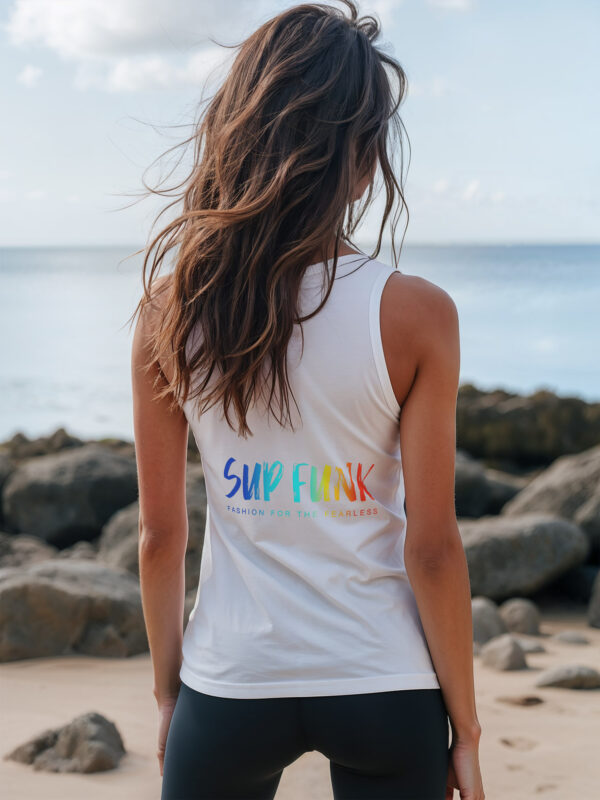 100% Organic Cotton White Tank Top with back SUP Funk Logo