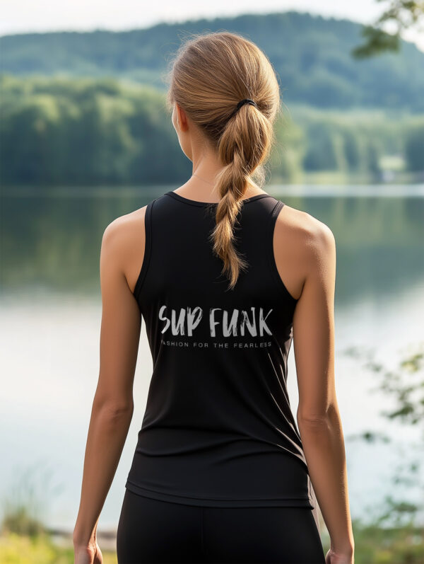 100% Organic Cotton Black Tank Top with back White SUP Funk Logo