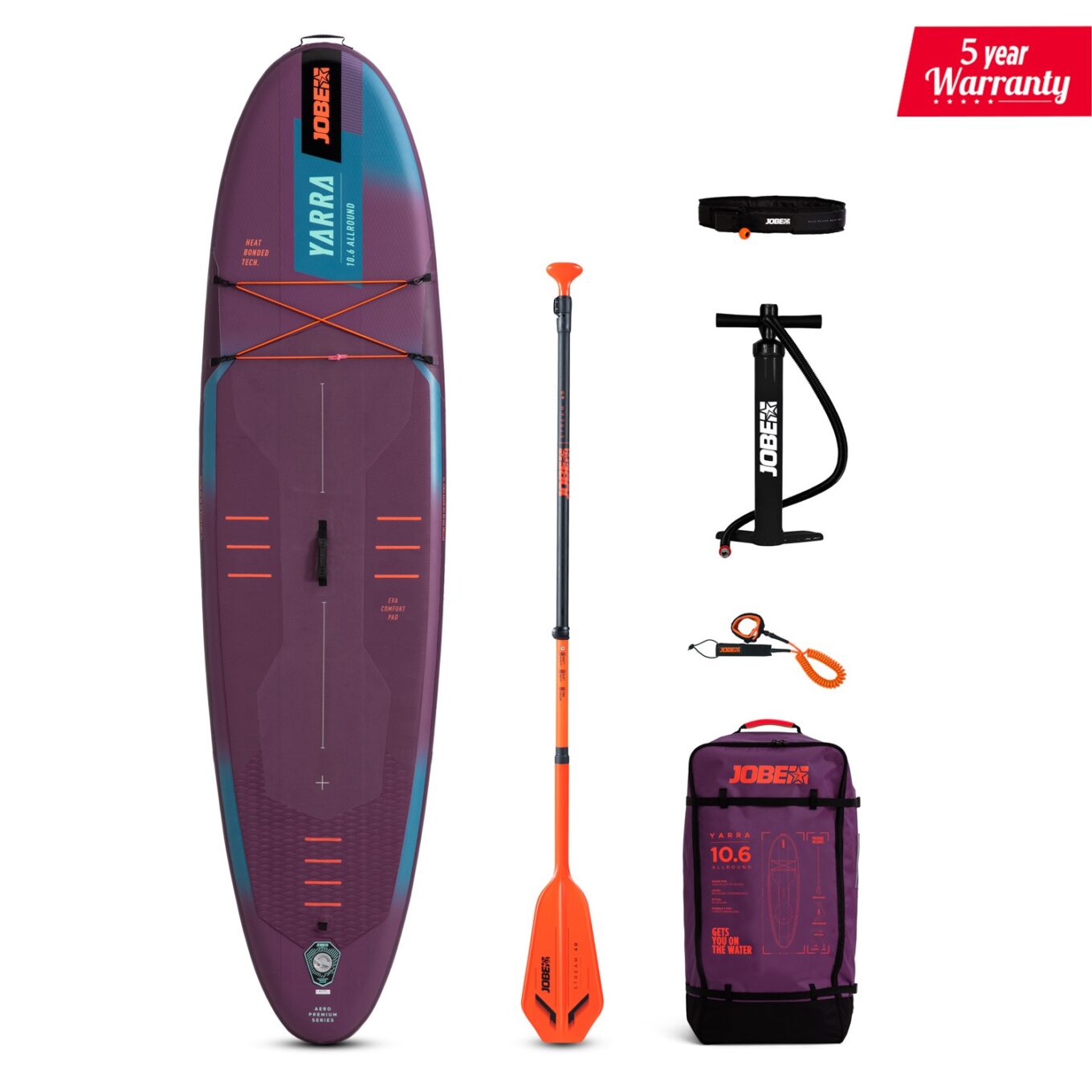 Jobe Yarra 10.6 Inflatable Paddle Board Package Purple - 5 Year Warranty