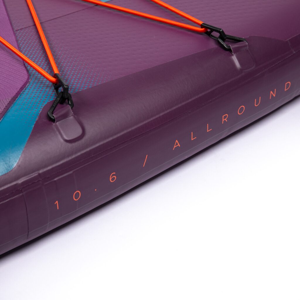 Jobe Yarra 10.6 SUP Board Aero Package Sunset Purple close up side rail
