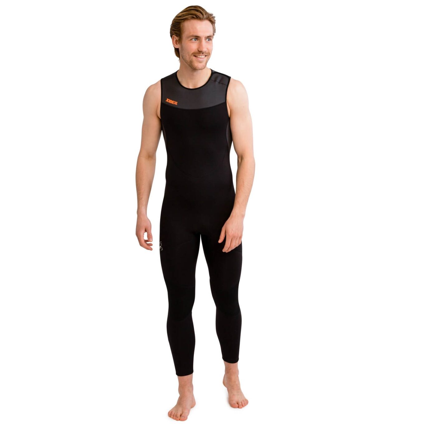 Model wearing the black Jobe Toronto 2mm Men’s Long John Wetsuit, shown from the front