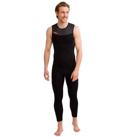 Model wearing the black Jobe Toronto 2mm Men’s Long John Wetsuit, shown from the front