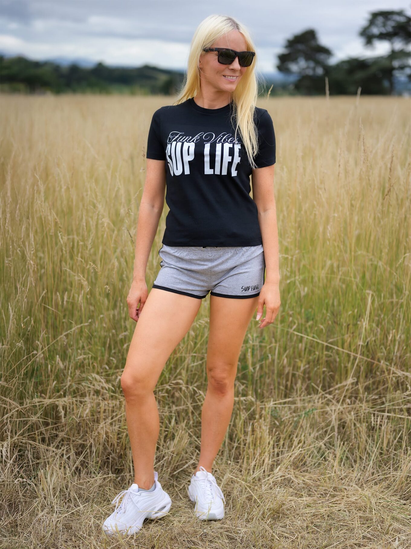 Grey Retro Hot Pant Shorts with SUP Funk Logo