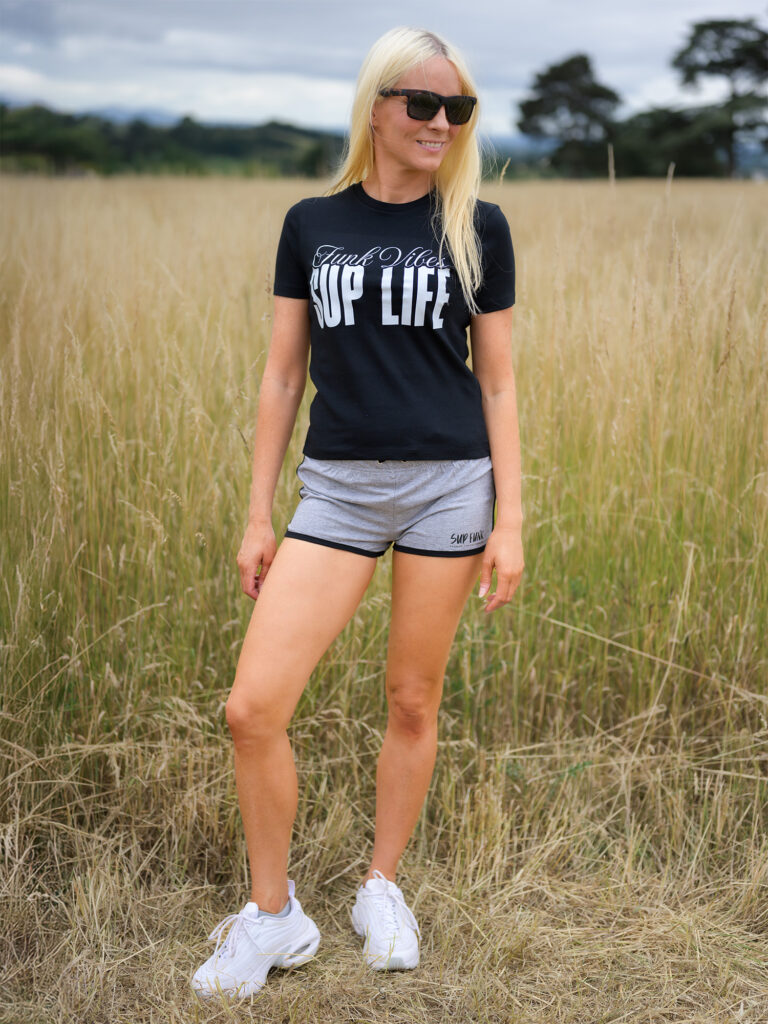 Grey Retro Hot Pant Shorts with SUP Funk Logo