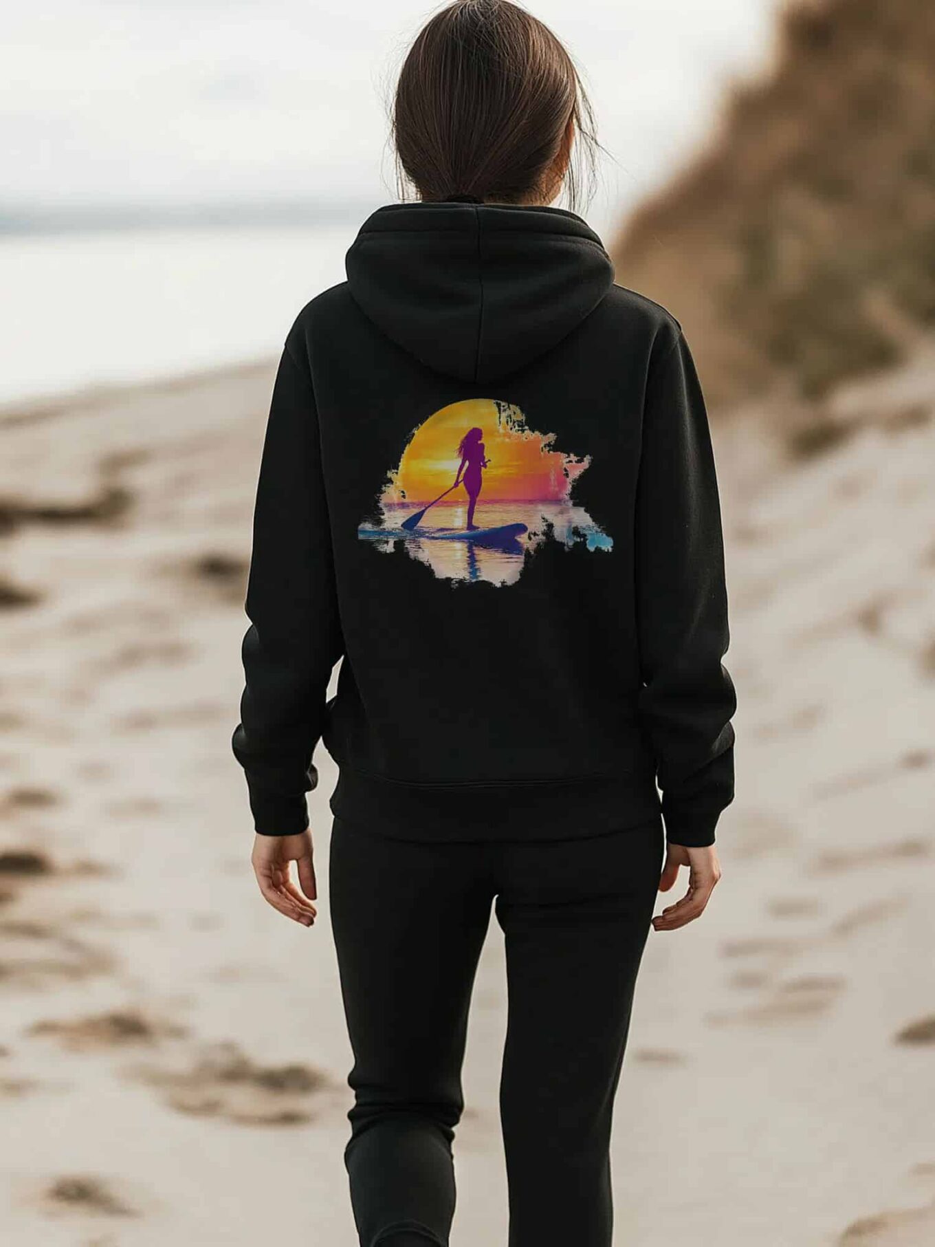 Picture of woman wearing Black Sunset Paddleboard Hoodie by SUP Funk