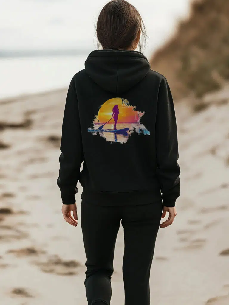Picture of woman wearing Black Sunset Paddleboard Hoodie by SUP Funk