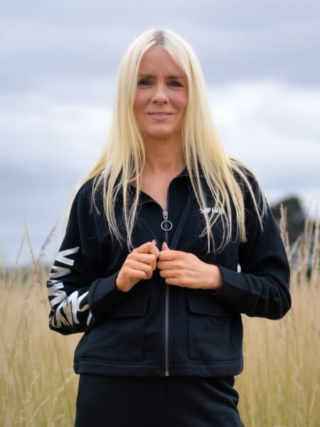 Women wearing Signature Luxe Collection Zip Hoodie Jacked in black by SUP Funk
