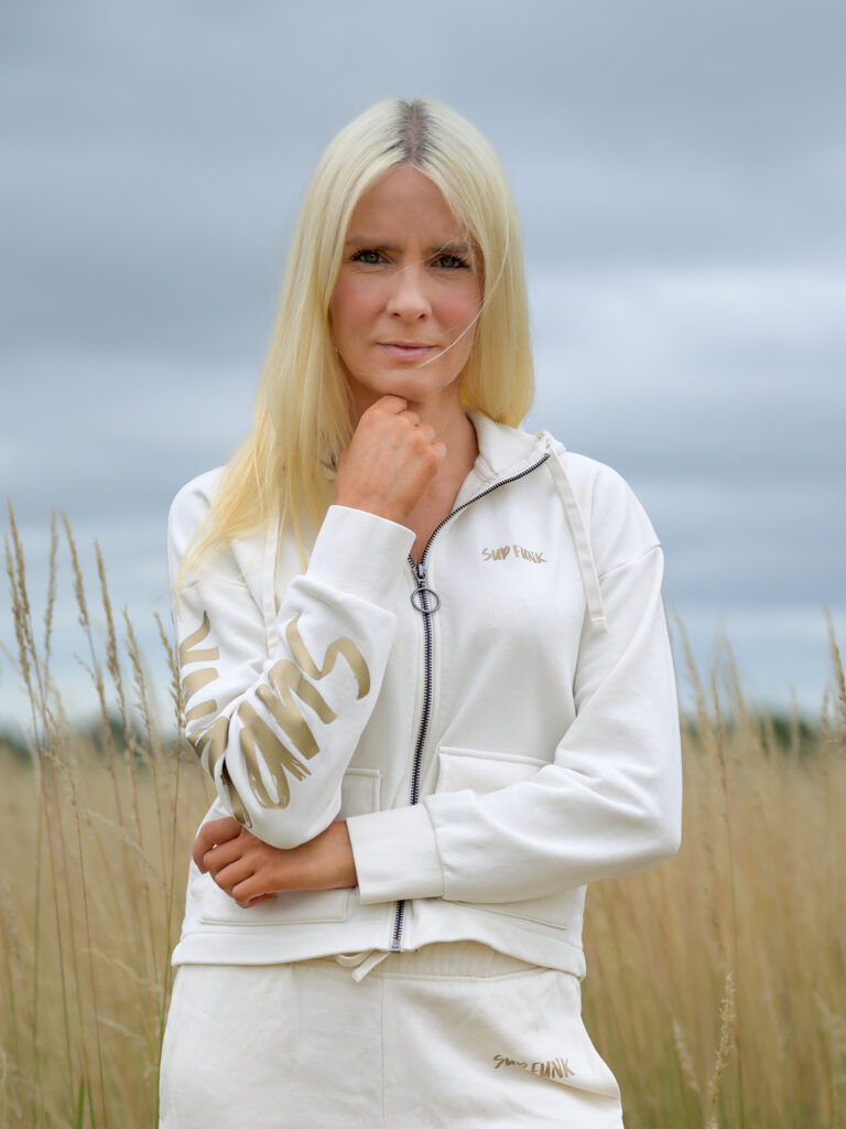 Women wearing Signature Luxe Collection Zip Hoodie Jacked in Ivory by SUP Funk