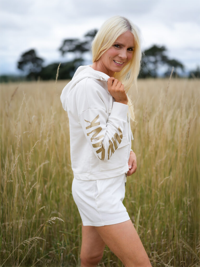 Model Wearing Terry Luxe Chill Shorts - Ivory Colour by SUP Funk