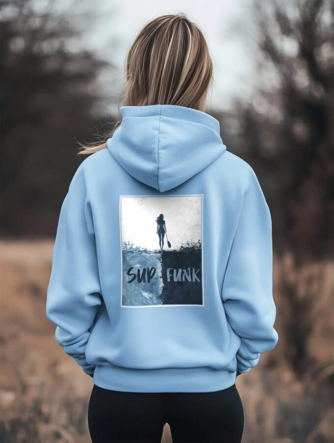 Woman wearing Blue Soul coloured Walk on Water Hoodie by SUP Funk