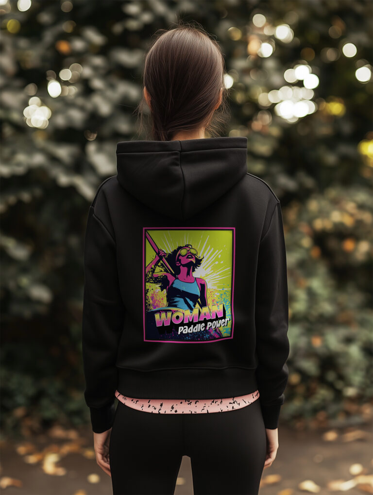 Women's Paddle Power Hoodie in Black by SUP Funk
