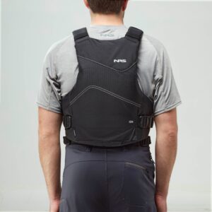 Model wearing NRS Ion PFD Black Buoyancy Aid Back View