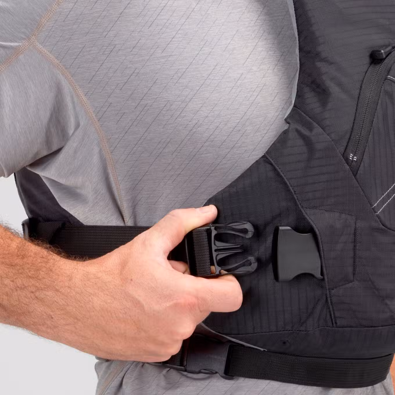 Model wearing NRS Ion PFD Black Buoyancy Aid Detail View