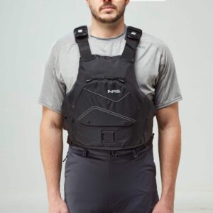 Model wearing NRS Ion PFD Black Buoyancy Aid Front View