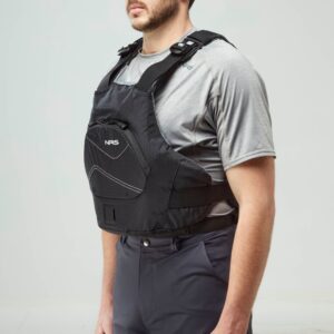 Model wearing NRS Ion PFD Black Buoyancy Aid Left View