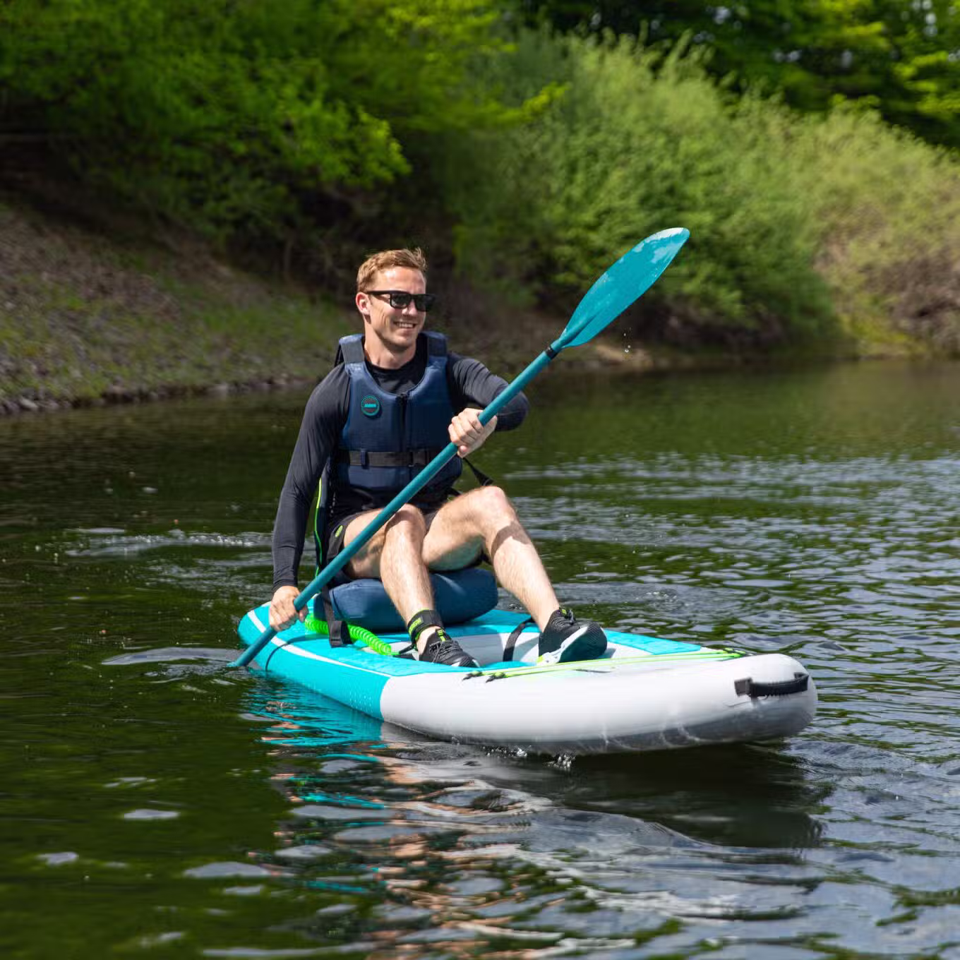 Jobe Tana Hybrid SUP Premium Board Kayak Setup Action Shot Front View