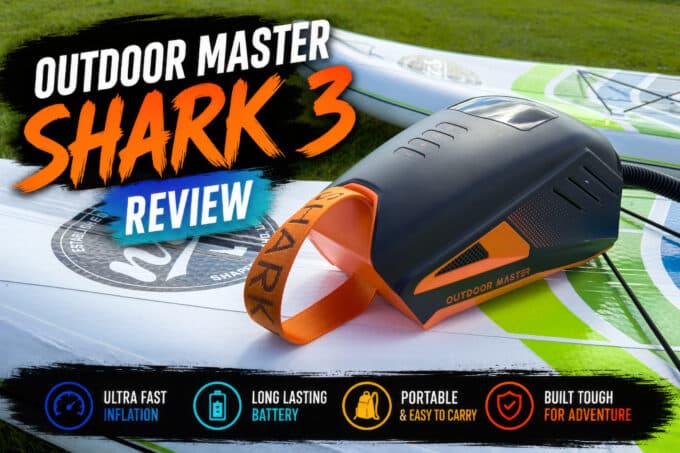 Outdoor Master Shark 3 rechargeable electric SUP pump being tested by SUP Funk