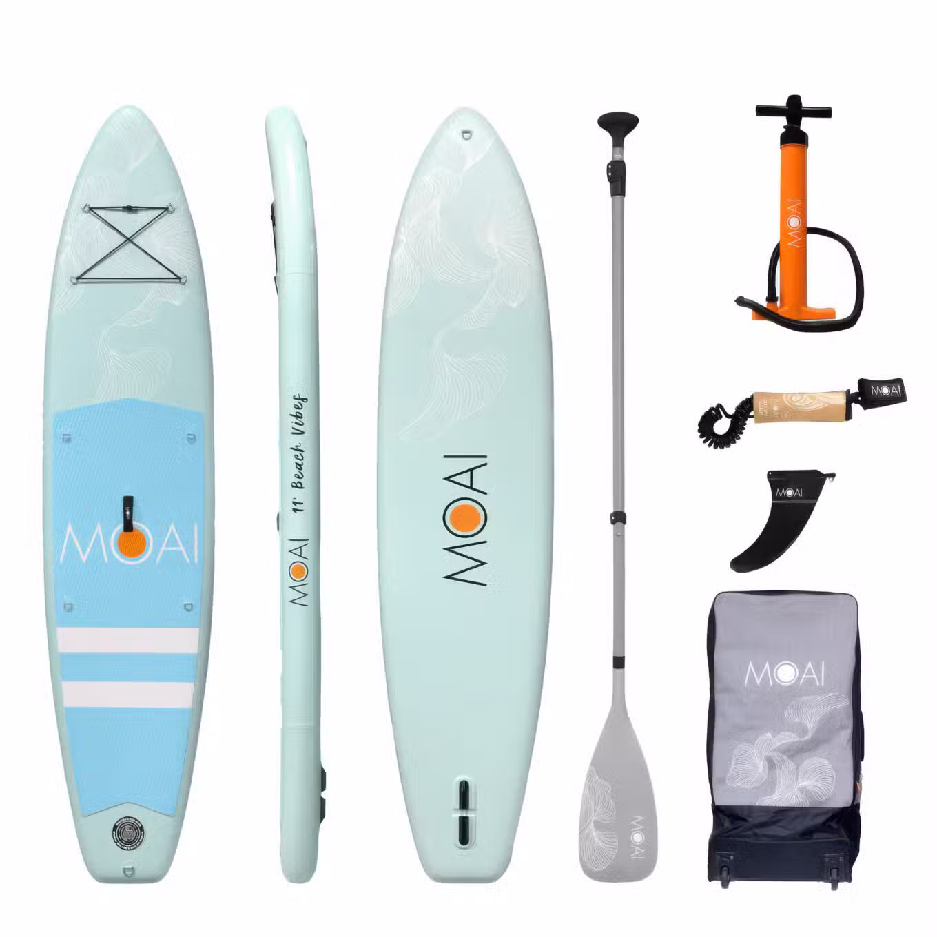MOAI Beach Vibes 11' Ocean SUP Package Detailed