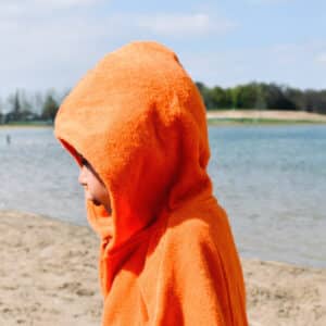 MOAI Kids Cotton Towelling Robe Orange Closeup Hood