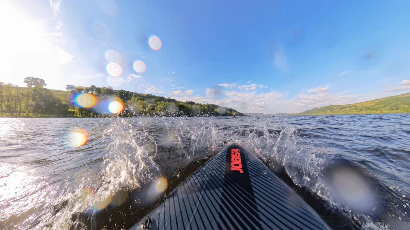 Jobe Duna Paddleboard Nose rocker in chop on lake Bala