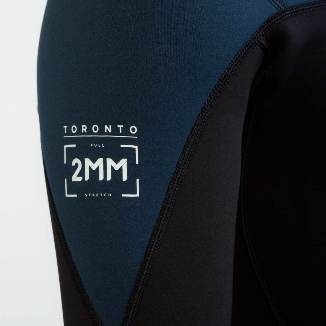 Close-up of the 2mm stretch neoprene sleeve and flatlock seams on the Jobe Toronto jacket