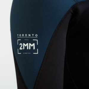 Close-up of the 2mm stretch neoprene sleeve and flatlock seams on the Jobe Toronto jacket