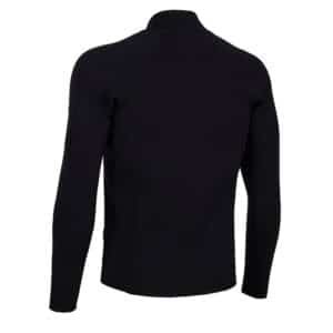 Rear view of the black NRS Bill’s 2mm Wetsuit Jacket showing the raised collar and extended waist