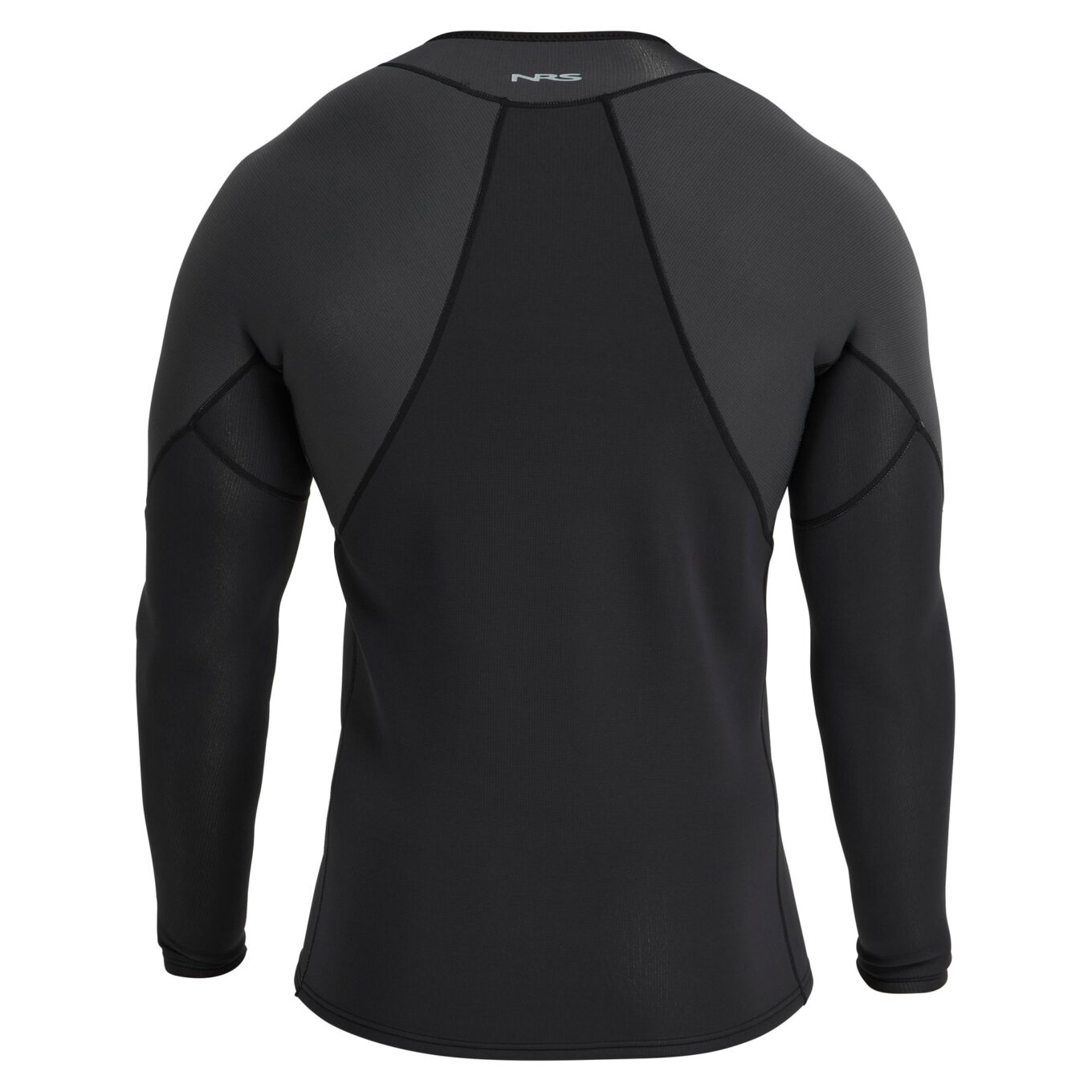 Rear view of the NRS Men’s HydroSkin 1.5mm Neoprene Jacket in Black/Graphite