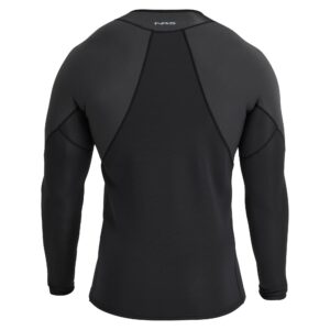 Rear view of the NRS Men’s HydroSkin 1.5mm Neoprene Jacket in Black/Graphite