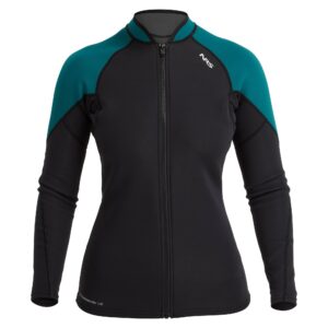 NRS Women’s HydroSkin 1.5mm Neoprene Jacket in Black/Harbor, front view