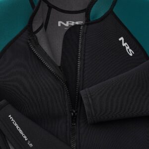 Close-up of the YKK front zip and seams on the NRS Women’s HydroSkin 1.5mm Jacket