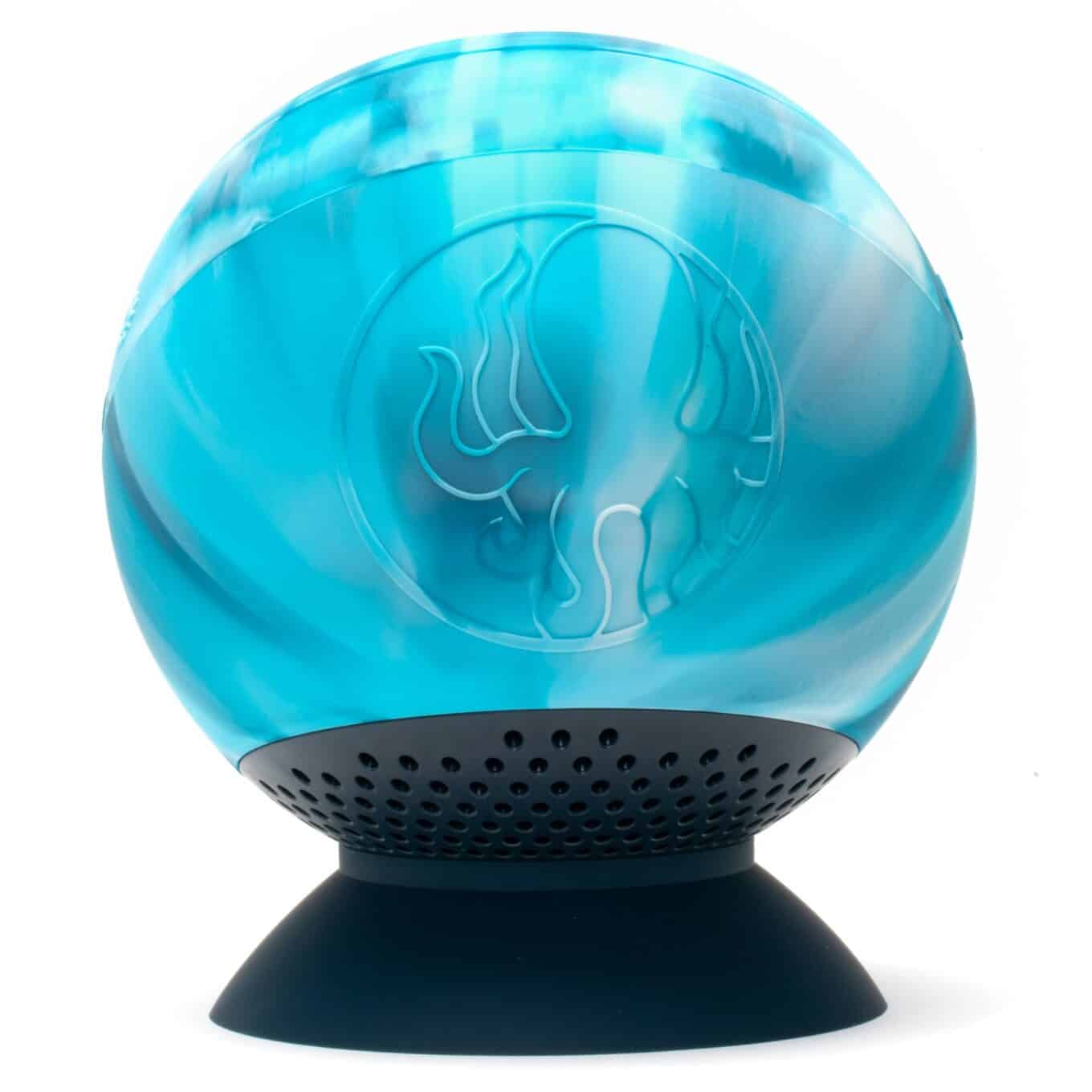 Rear view of the Speaqua Barnacle X in Tidal Blue, showing the embossed Speaqua logo and suction cup base