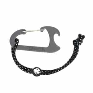 Speaqua carabiner clip with black and white attachment cord and octopus logo fastener