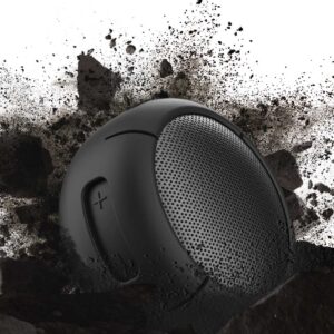 Cruiser H2.0 speaker fitted with a Manta Ray Black Speaqua Shell cover against a flying dirt and rock background
