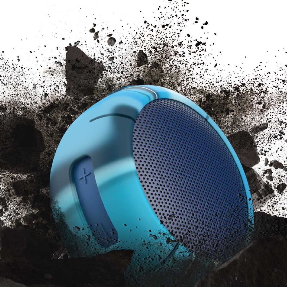 Front and rear views of the Tidal Blue Speaqua Shell silicone cover, showing its patterned finish and threaded mounting socket